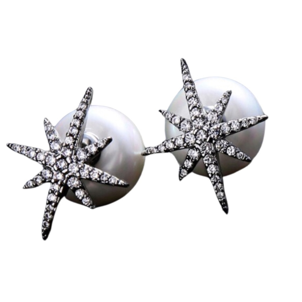 Imitation Pearl North Star Crystal Stud Earrings